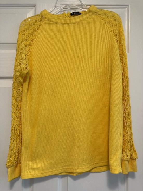 MIHOLL Sweaters - Miaoli Yellow Lace-Sleeve Waffle Women's Top